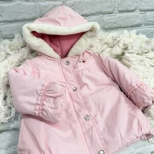 Carters Baby Girls 24M Pink Puffer Jacket Coat  Embroidered Flowers Fur Hood